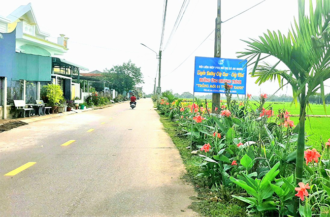 Một tuyến đường hoa, cây xanh tại xã Nhơn An. Ảnh: M.N
